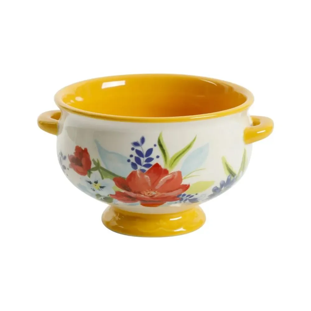 Pioneer Woman Soup Bowl 4Pc Set Floral 20oz Yellow Stoneware Country Style New